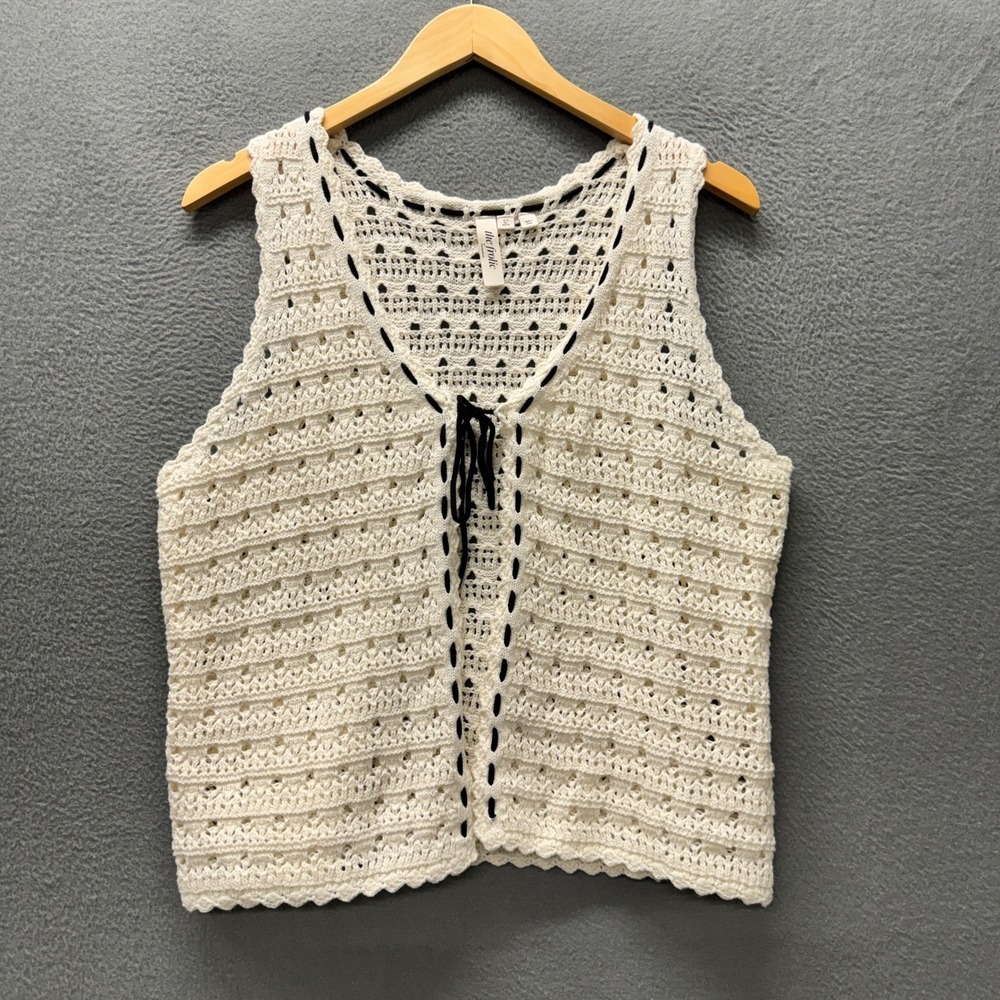 The Frolic‎ x Lydia Kara Swim Cover Up Top Crochet Vest Womens Large Cream Boho